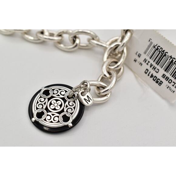 Brighton Gloss Chain Black Silver Tone Floral Size Medium 33\